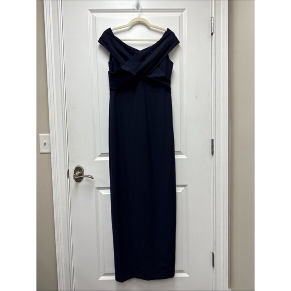Ralph Lauren Womens Size 10 Navy Off-The-Shoulder Column Gown Maxi Dress Formal - Picture 5 of 14